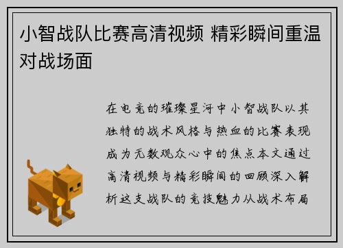 小智战队比赛高清视频 精彩瞬间重温对战场面