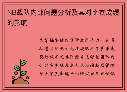 NB战队内部问题分析及其对比赛成绩的影响